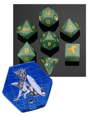 Hymgho Dice: 7 Set Polyhedral Dragon's Hoard Gemstone Green Aventurine BRB029